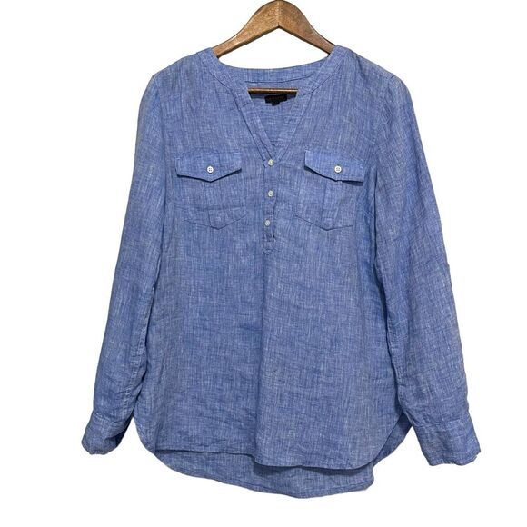 Talbots Tunic Top Roll Tab Sleeve Linen Popover Lightweight Boho Minimalist - Picture 6 of 6